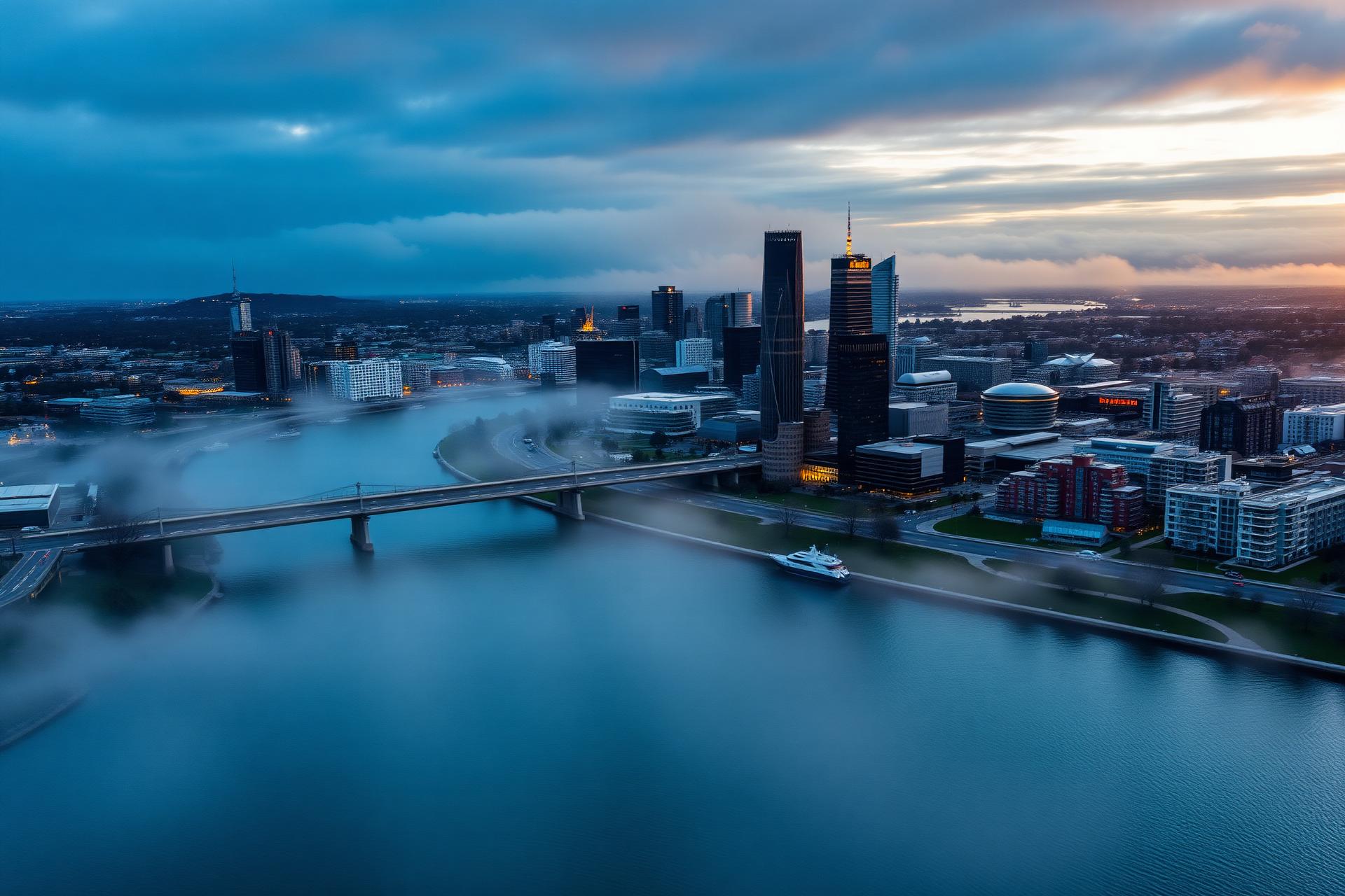 Dawn over the Melbourne skyline and Yarra River